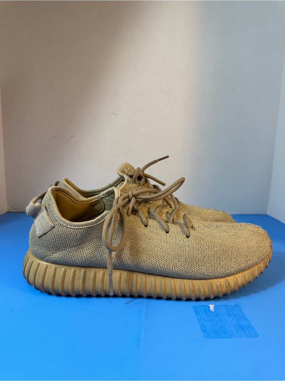 Classic adidas Yeezy Boost 350 sneakers in the Oxford Tan colorway.